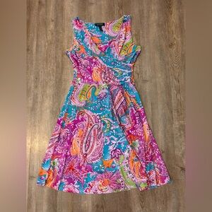 Lauren Ralph Lauren Paisley Print Faux Wrap Dress Ruches Sleeveless Sz S